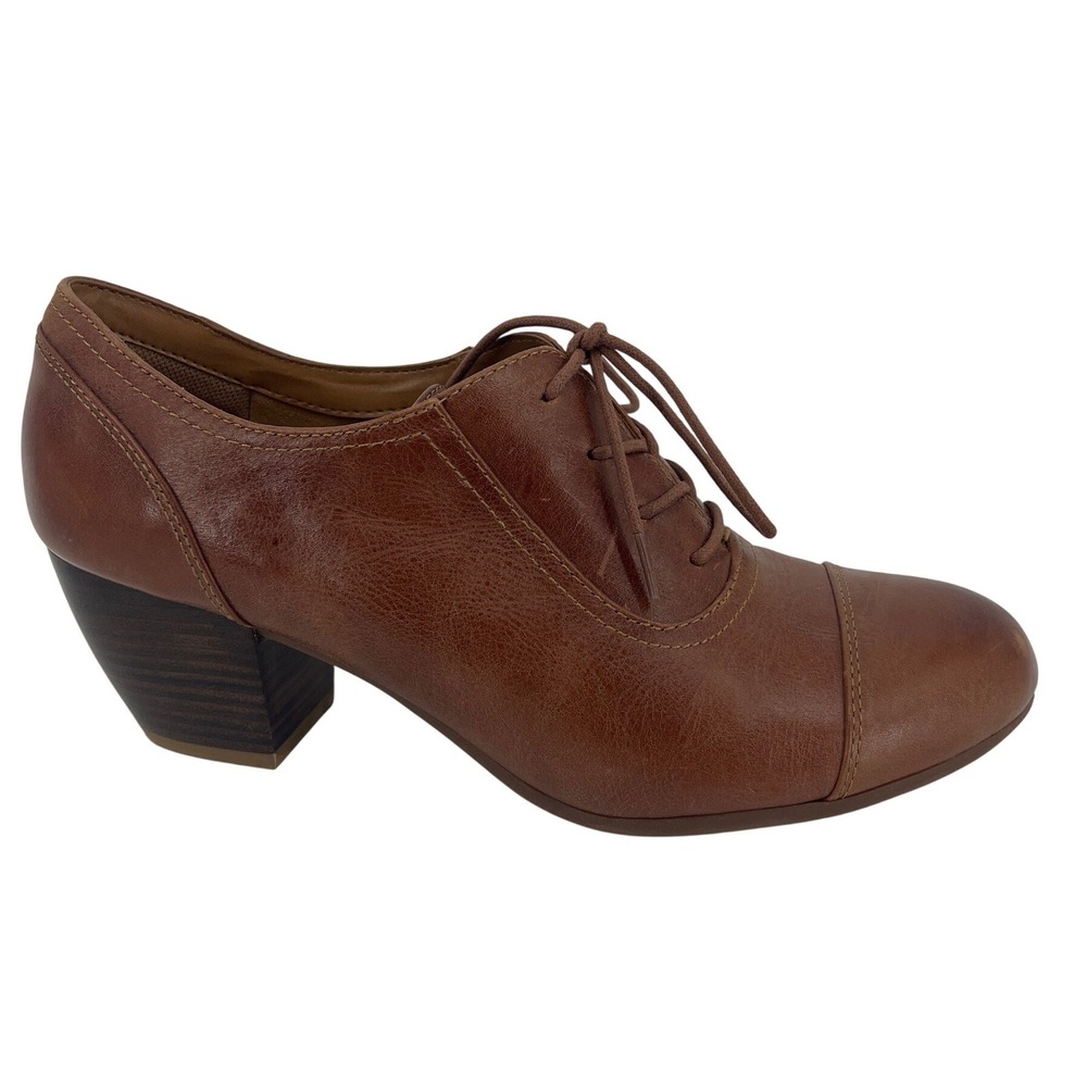 Comfortiva Oxford Heels Womens 10M Brown Leather Excellent Lace Up Cap Toe Block